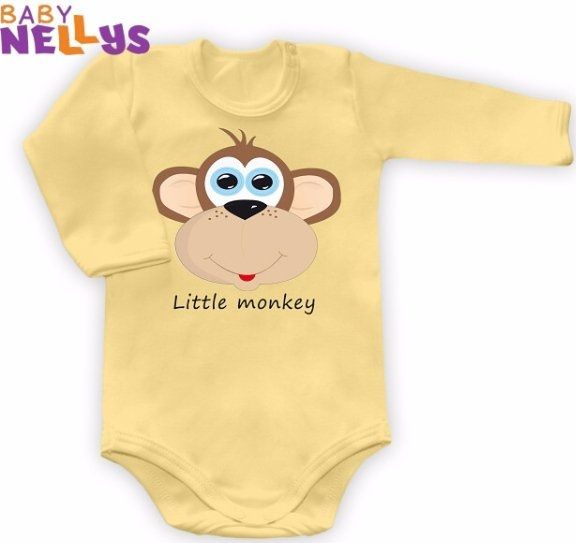 Baby Nellys Body dl. rukáv Little Monkey - krémové žluté, vel.74