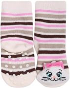 Bobo Baby Kojenecké ponožky s chrastítkem a ABS bílé s kočičkou, vel.68