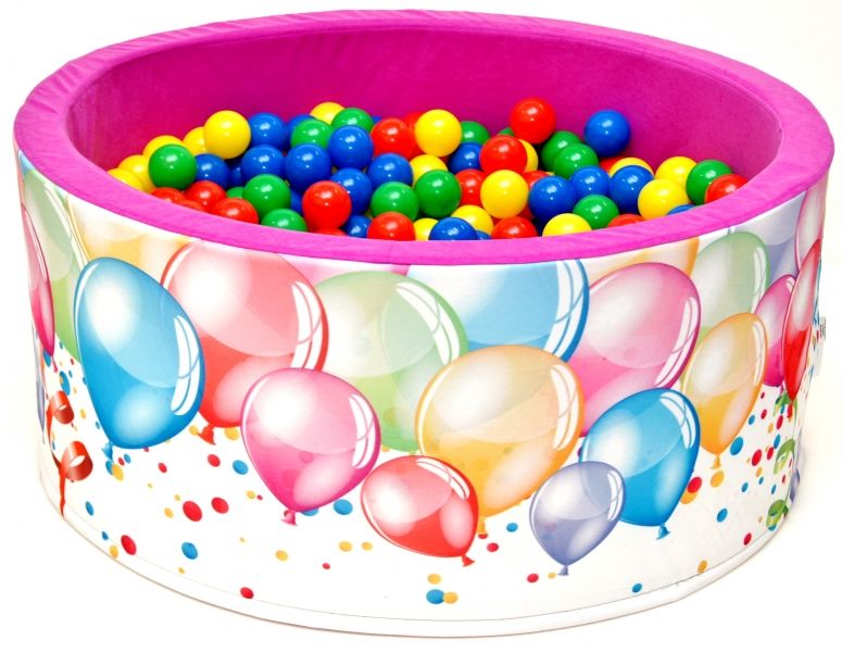 NELLYS Bazén pro děti 90x40cm kruhový tvar + 200 balónků - růžový s balónky